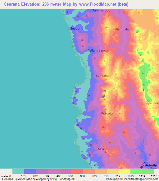 Cenrana,Indonesia Elevation Map