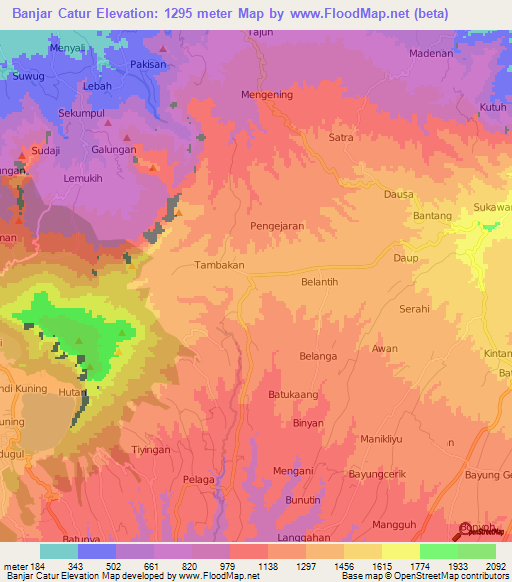 Banjar Catur,Indonesia Elevation Map