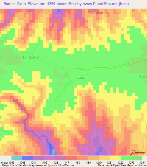 Banjar Catur,Indonesia Elevation Map