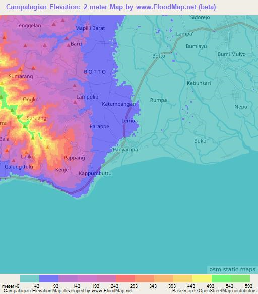 Campalagian,Indonesia Elevation Map