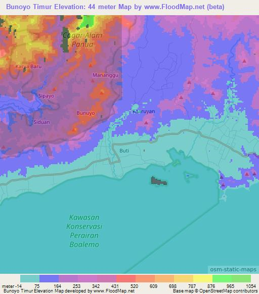 Bunoyo Timur,Indonesia Elevation Map