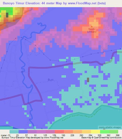 Bunoyo Timur,Indonesia Elevation Map