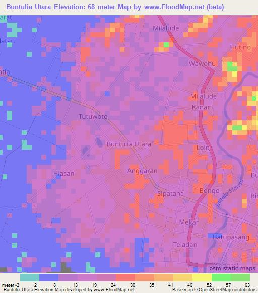 Buntulia Utara,Indonesia Elevation Map