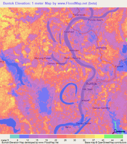 Buntok,Indonesia Elevation Map