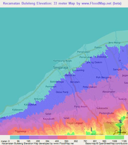 Kecamatan Buleleng,Indonesia Elevation Map