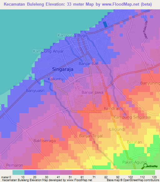 Kecamatan Buleleng,Indonesia Elevation Map