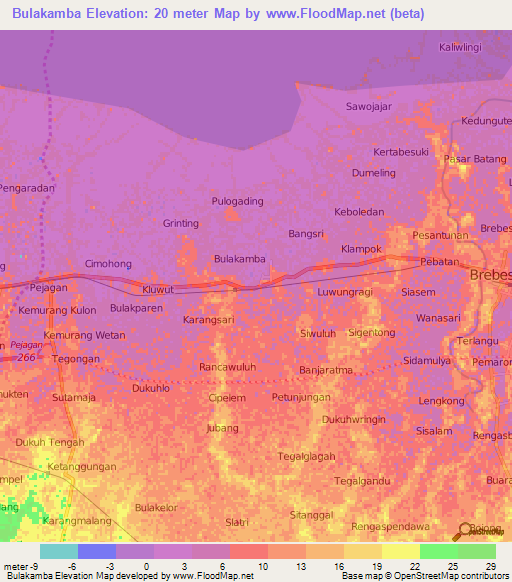 Bulakamba,Indonesia Elevation Map