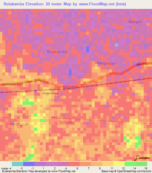 Bulakamba,Indonesia Elevation Map