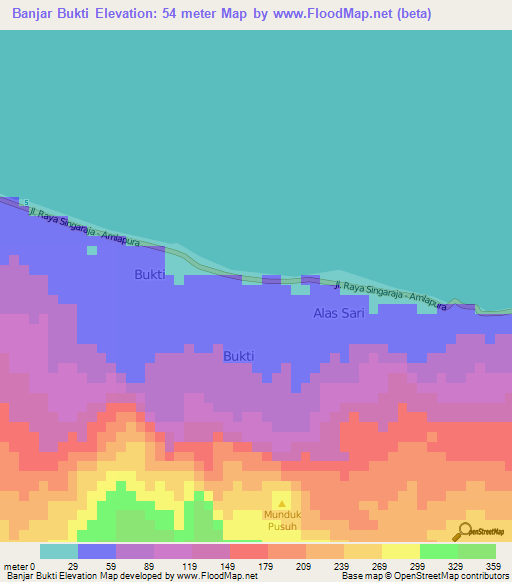 Banjar Bukti,Indonesia Elevation Map