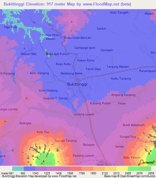 Bukittinggi,Indonesia Elevation Map