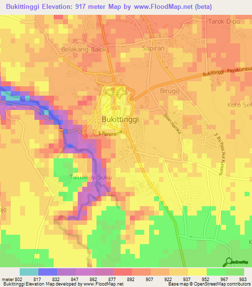 Bukittinggi,Indonesia Elevation Map