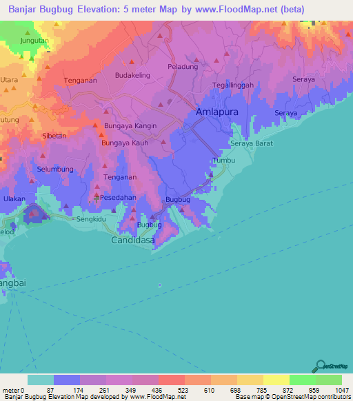 Banjar Bugbug,Indonesia Elevation Map