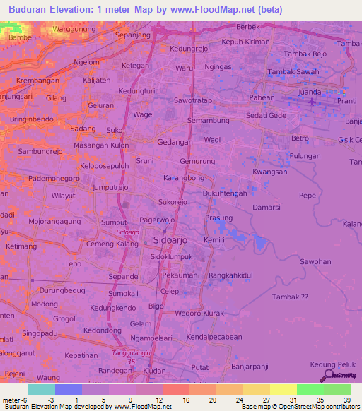 Buduran,Indonesia Elevation Map