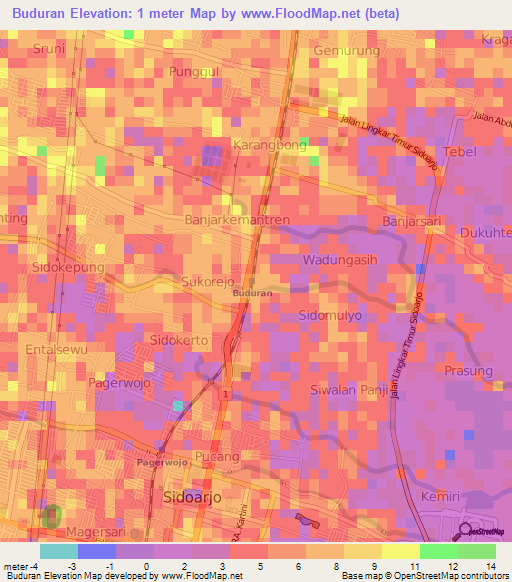 Buduran,Indonesia Elevation Map