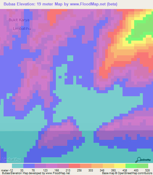 Bubaa,Indonesia Elevation Map