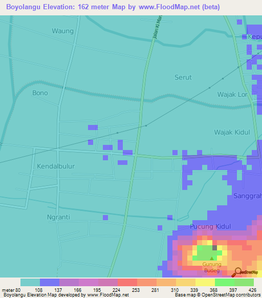 Boyolangu,Indonesia Elevation Map