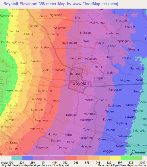 Boyolali,Indonesia Elevation Map