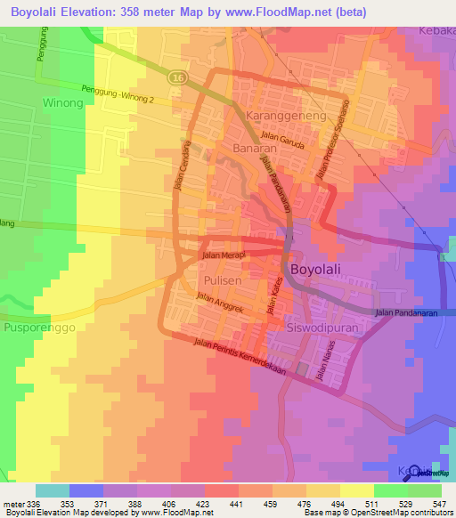 Boyolali,Indonesia Elevation Map