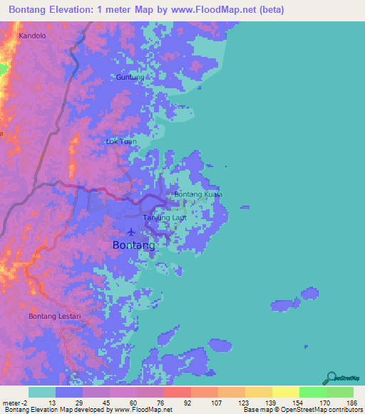 Bontang,Indonesia Elevation Map