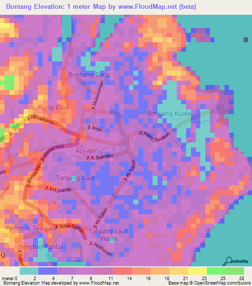 Bontang,Indonesia Elevation Map