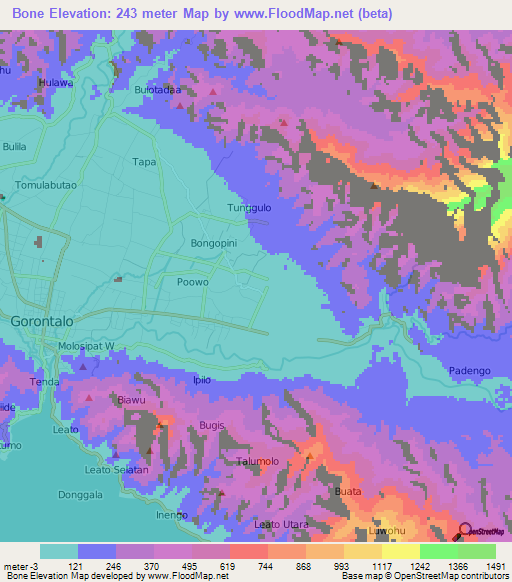 Bone,Indonesia Elevation Map