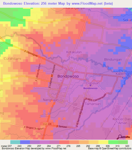 Bondowoso,Indonesia Elevation Map