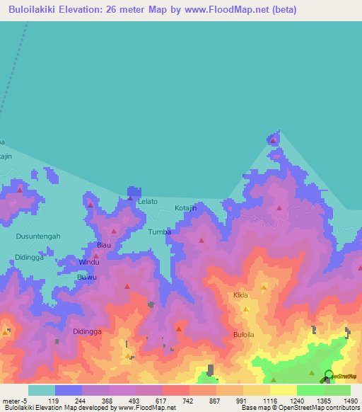 Buloilakiki,Indonesia Elevation Map