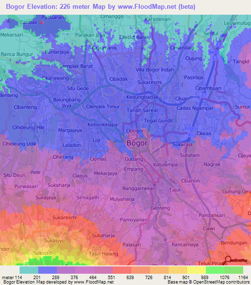 Bogor,Indonesia Elevation Map