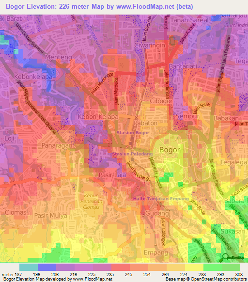 Bogor,Indonesia Elevation Map