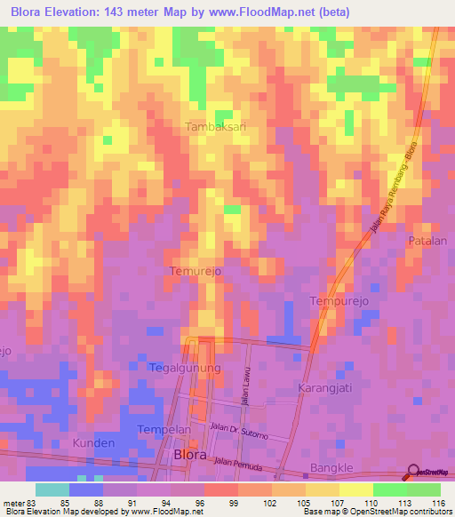 Blora,Indonesia Elevation Map