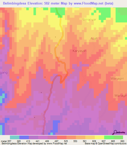 Belimbingdesa,Indonesia Elevation Map