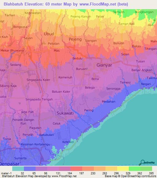 Blahbatuh,Indonesia Elevation Map