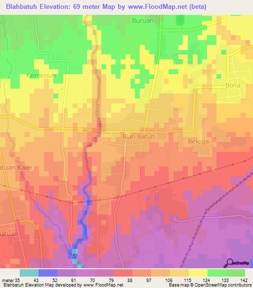 Blahbatuh,Indonesia Elevation Map