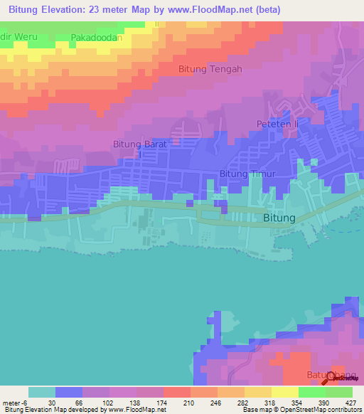 Bitung,Indonesia Elevation Map