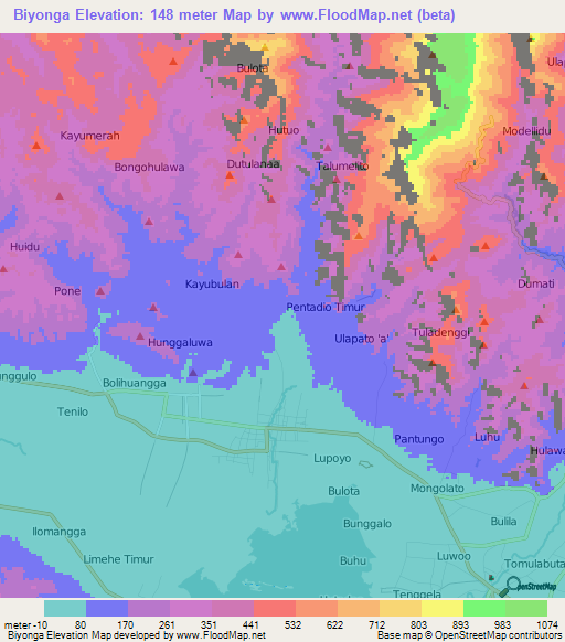 Biyonga,Indonesia Elevation Map