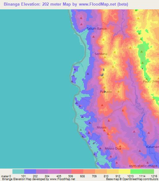 Binanga,Indonesia Elevation Map