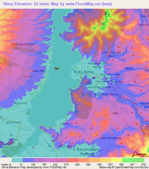 Bima,Indonesia Elevation Map