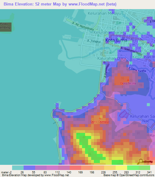 Bima,Indonesia Elevation Map