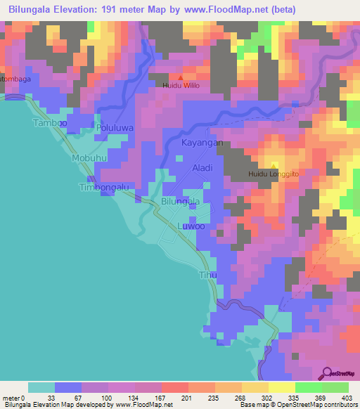 Bilungala,Indonesia Elevation Map