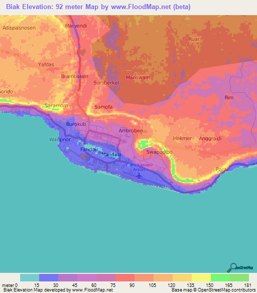 Biak,Indonesia Elevation Map