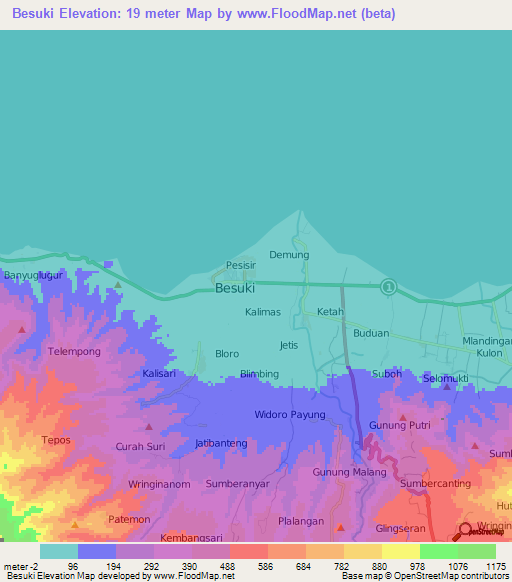 Besuki,Indonesia Elevation Map