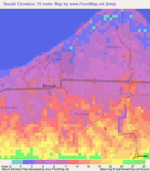 Besuki,Indonesia Elevation Map