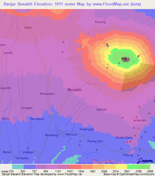 Banjar Besakih,Indonesia Elevation Map