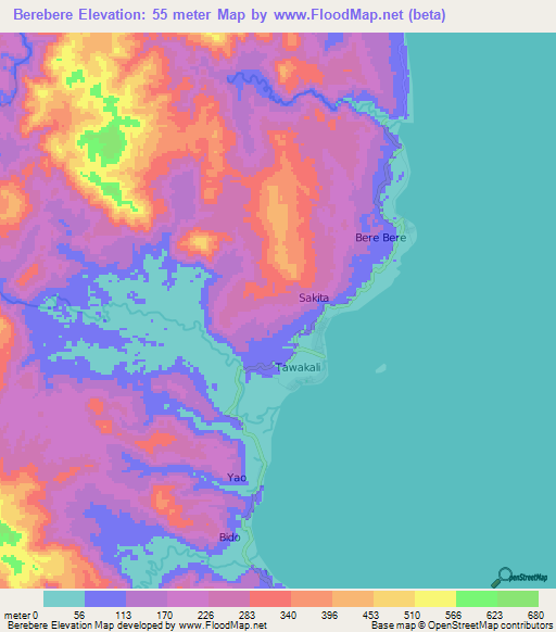 Berebere,Indonesia Elevation Map