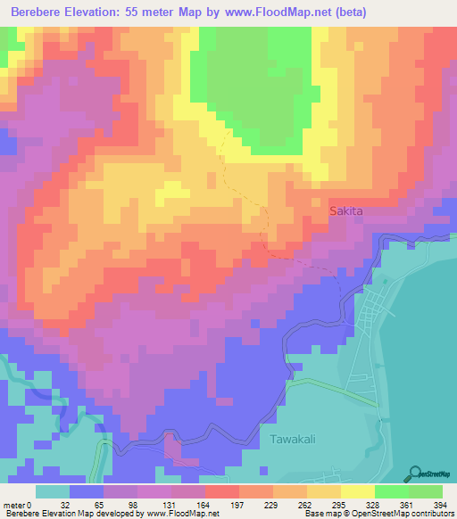 Berebere,Indonesia Elevation Map