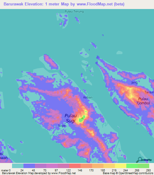 Barurawak,Indonesia Elevation Map