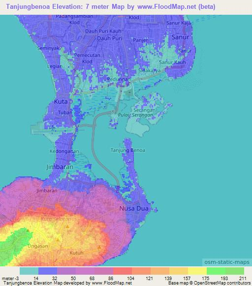 Tanjungbenoa,Indonesia Elevation Map