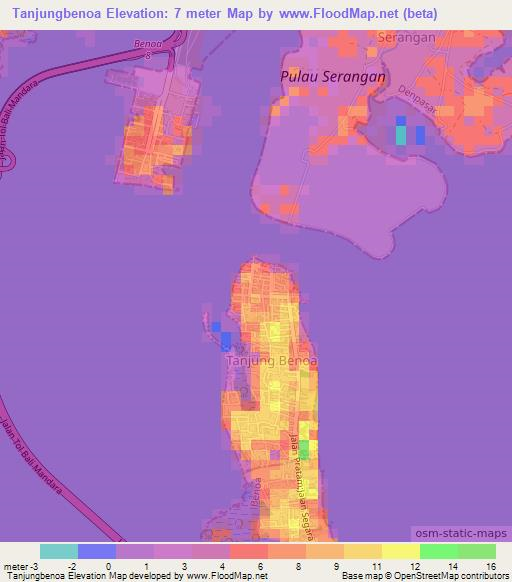 Tanjungbenoa,Indonesia Elevation Map