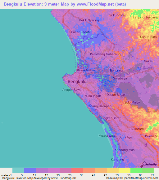 Bengkulu,Indonesia Elevation Map