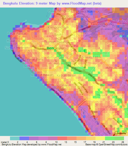 Bengkulu,Indonesia Elevation Map